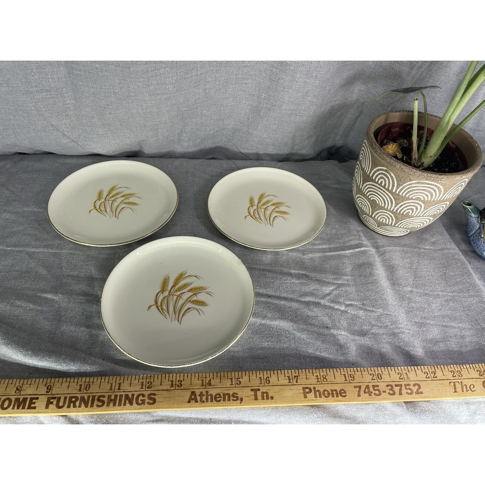 3 Vintage Homer Laughlin Golden Wheat plates 1 w/ small chip